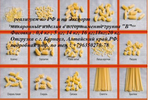 Макароны группа "В" (оптом) цена 22,80 руб/кг